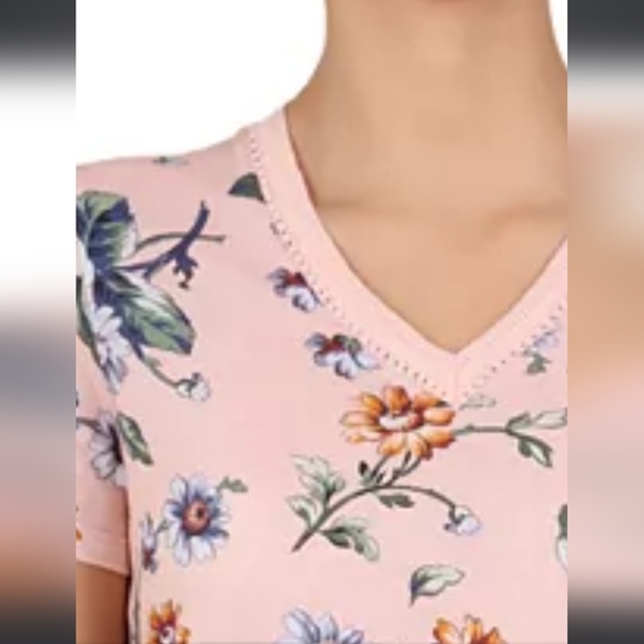 GERARD DAREL VALORA FLORAL-PRINT KNITTED V-NECK SHORT SLEEVE WOMEN'S SIZE MEDIUM - Picture 2 of 16